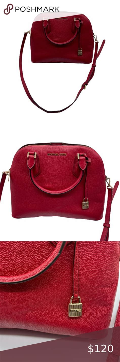 michael kors red bowling ball perforated top side purse|Michael Kors large red necklace.